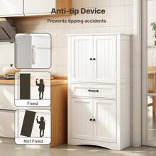 Garde-manger à 4 portes, armoire alimentaire avec un tiroir et quatre niveaux de rangement avec dispositif anti-basculement