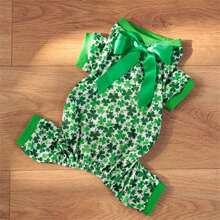 Pijama irlandés para perros con lazo de trébol y cuatro patas para gatos pequeños. - Verde - Ver 2
