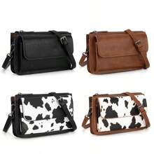 1pc Retro Crossbody Wallet Purse Vegan PU Small Purses For Women With Phone Pocket And Adjustable Strap Cow Pattern - Multicolor - View 2