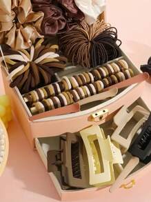 VBOOR 262 Pieces/Set Chocolate Color Hair Accessories Set, Including Hair Scrunchies, Square Gear Clip, Straight Clip, Hair Rope, Hair Bundle, Etc. - Suitable For Ladies And Girls, Daily Styling Essential - Elegant And Intellectual Headdress, Suitable For Daily Life And Party - 2025 New Fashion