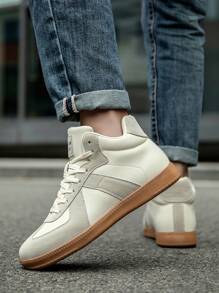 Męskie uniwersalne buty sportowe typu street retro ze skóry z przeszyciami i wysoką cholewką, wygodne, codzienne, dla par, kontrastujące litery, modne sznurowane platformy, gruba podeszwa, amortyzujące i antypoślizgowe buty do biegania na co dzień, w każdych warunkach