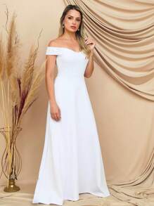 Off-The-Shoulder Lace Wedding Dress - trắng - Xem 5