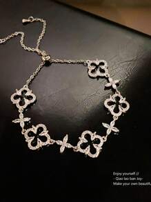 1 件奢华锆石花手链，精致新设计，多功能、可调节、高端时尚配饰 - 鏤空四葉花手鍊 - 查看 10