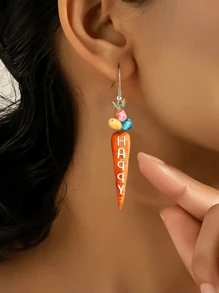 1 Pair Cute & Fashionable Acrylic Easter Carrot & Egg Earrings, Suitable For Holidays & Parties