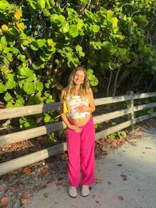 Women's Maternity Camisoles Spaghetti Straps Fruit Print Crop Tank Tops Perfect For Summer - Beige - View 1