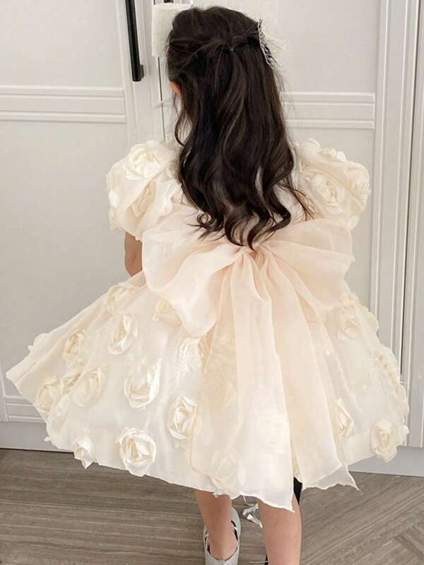 Young Girl Dress Princess Dress New White 3D Rose Birthday Dress Hosting Performance, Stage Performance, Flower Girl Wedding,Suitable For Birthday Parties, Stage Performances, Hosts, Speech Contests And Other Important Occasions, Suitable For Various Important Festivals. It Is Also Very Suitable For Daily Wear Dresses, Suitable For Indoor And Outdoor, The Skirt Is Very Sweet And Cute, And It Is Very Elegant After Wearing It