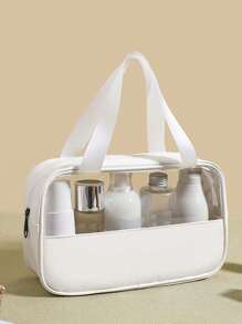 大容量防水化妆收纳袋 透明袋 旅行洗漱包 透明便携设计和双手柄 - 非常适合整理化妆品和洗漱用品 收纳包 化妆包 化妆品收纳包 护肤包 时尚简约洗漱包 沙滩包 旅行化妆包 返校浴室宿舍必需品 旅行必需品 旅行配件 海滩夏季度假旅行必备品