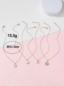 4 件套时尚心形、蝴蝶、花朵、贝壳锌合金吊坠项链套装，送给女孩的可爱礼物 - 彩色 - 查看 4