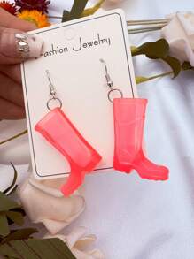2pcs Mini Pink Rain Boot Replica Earrings - Pink - View 2