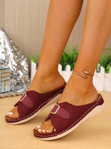 New Red Women's Platform Wedge Open Toe Sandals, Colorful Block Hollow-Out Slide Slippers, Casual Summer Outdoor Style, Hollow Design, Suitable For Indoor & Outdoor Activity, Fashionable Wedge Heel Design Women Shoes