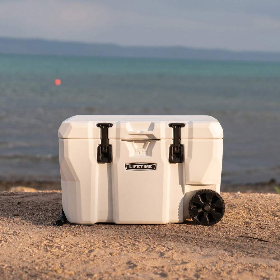 55 Quarts.Hard Sided Cooler Box With Wheels, Arctic White - Single - View 1