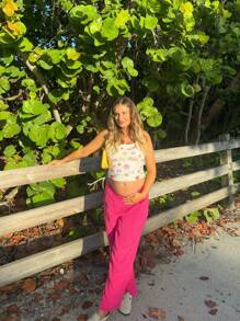 Women's Maternity Camisoles Spaghetti Straps Fruit Print Crop Tank Tops Perfect For Summer - Beige - View 2