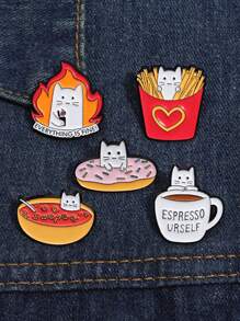 1 pieza Broche de metal con forma de papas fritas, donut o gato de la serie de alimentos con diseños de dibujos animados, versátil para ropa, uso diario o para eventos