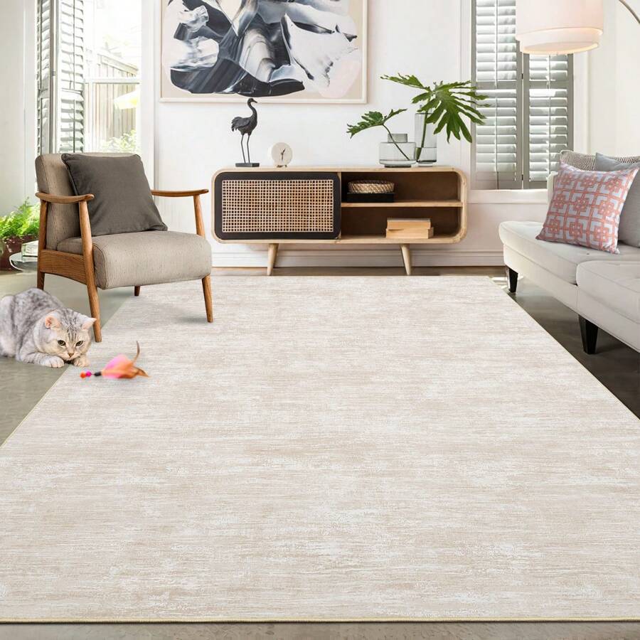 Modern Area Rug Modern Indoor Rug Washable Rug Checkered Design  Rug For Living Room Bedroom Bedside Bathroom Non-Slip Backing,Beige/Light Grey/Dark Grey,Home Décor - Beige - View 1