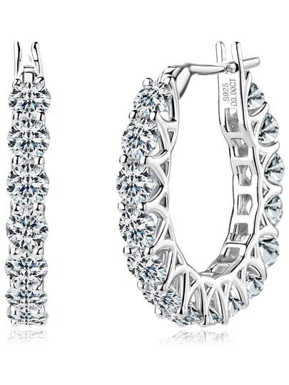 XUJIA 1 Pair Women's Fully Enclosed Moissanite Earrings, 100% Pure Silver, 3mm D-E Color Round Moissanite Earrings, Birthday Jewelry Gift