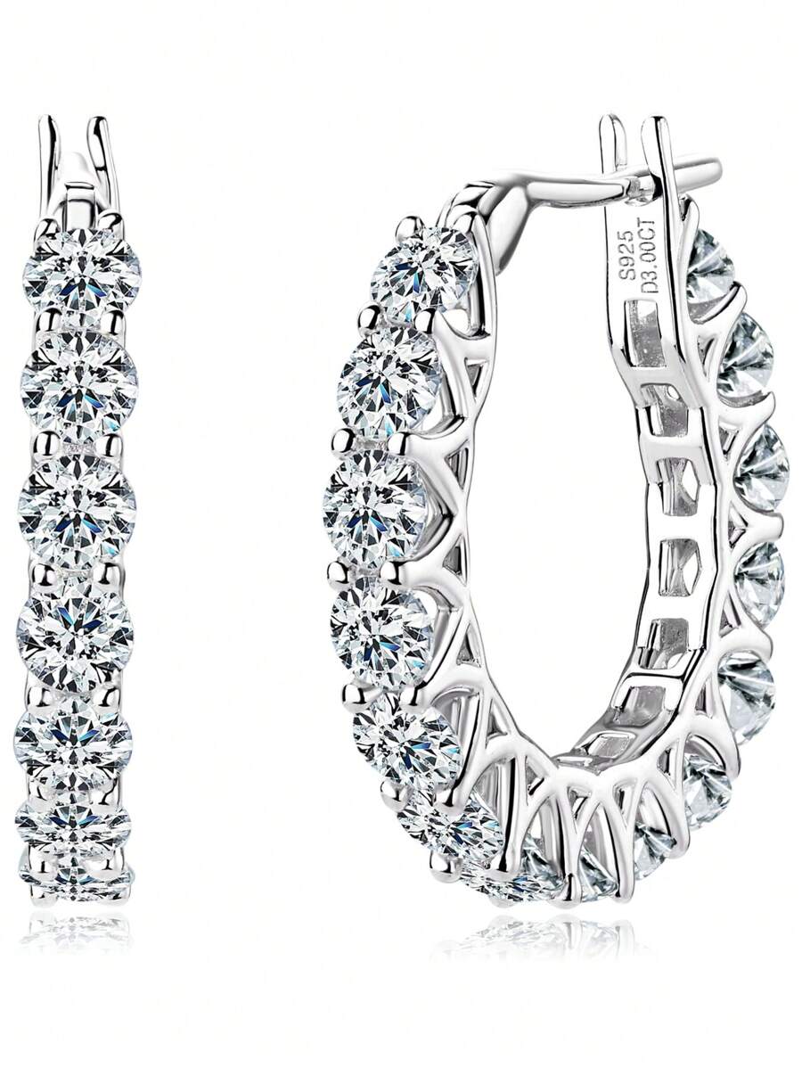 XUJIA 1 Pair Women's Fully Enclosed Moissanite Earrings, 100% Pure Silver, 3mm D-E Color Round Moissanite Earrings, Birthday Jewelry Gift