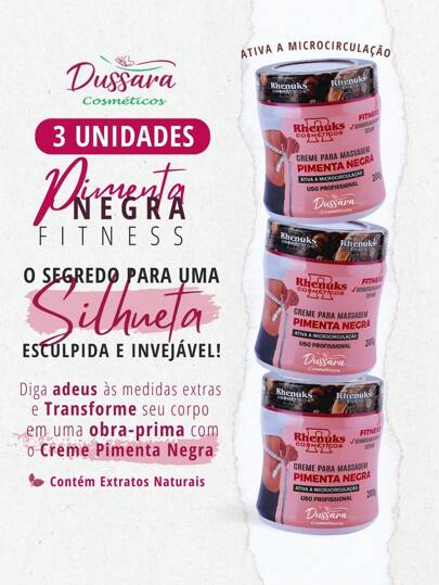 Kit c/ 3 Gel Pimenta Negra 200g - Massageador / Redutor de Medidas e Celulites