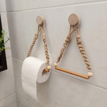 1/2 件壁挂式绳索卫生纸架，免钻浴室绳索卫生纸架，厨房壁挂式纸巾架带挂钩，适用于更换卷筒 - 现代家居装饰浴室配件浴室装饰秋季装饰