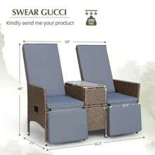 Rattan Outdoor PE Wicker Adjustable Backrest Loveseat Recliner, Light Grey - 灰色 - 查看 6