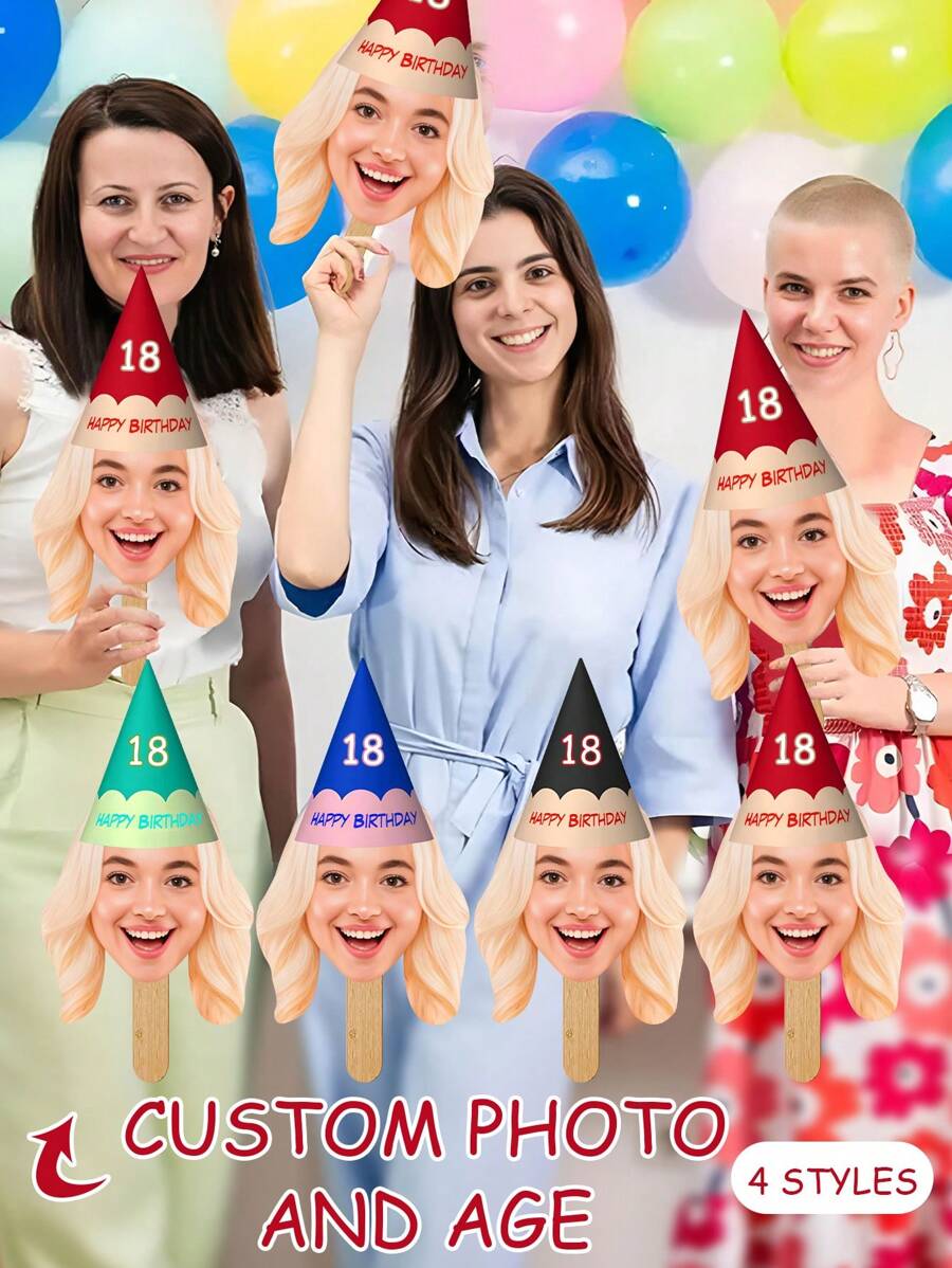 Customized Paper-Cut Big Head, Birthday Party, Customized Big Face Fan With Wooden Handle, Wedding Head, Bachelorette Face, Graduation Head, Birthday Head Fan, Various Party Heads, Birthday Photo Booth, Graduation Ceremony, Bachelorette Party, Colorful Paper Confetti Face - Multicolor - View 1