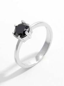 Vaerine 情人节订婚经典大气优雅时尚925银人造锆石圆形主石戒指女士约会结婚纪念日体现魅力礼物 - 黑色 - 查看 2