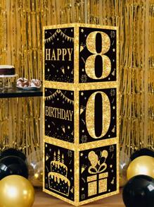 3 件 10.6 英寸黑金 80 岁生日快乐气球填充盒，80 岁生日派对礼品盒，用于庆祝四十岁生日照片道具背景装饰