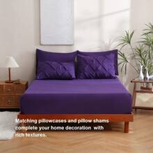 7pcs Pintuck Bed In A Bag, Pinch Pleat Complete Bedding Sets With Comforter, Flat Sheet, Fitted Sheet And Pillowcases & Shams Queen/King Size - 紫色 - 查看 7