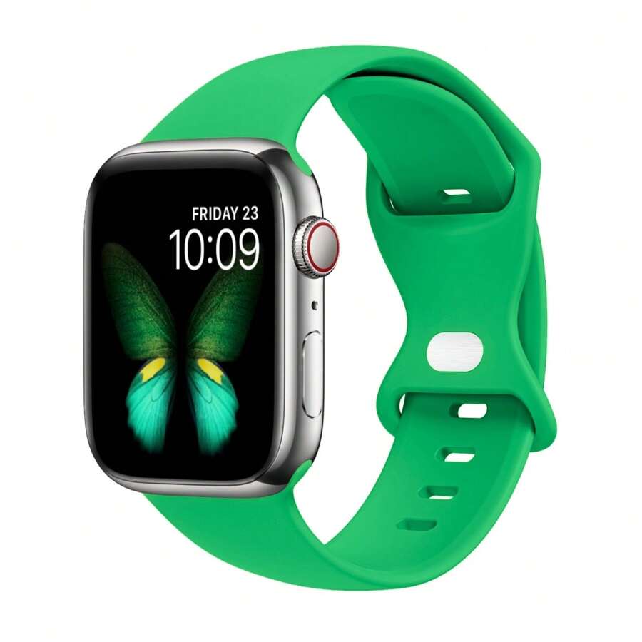 1條中性時尚休閒純色矽膠蝴蝶扣錶帶，適用於AppleWatch 38mm 40mm 41mm 45mm 46mm 44mm 42mm 49mm，柔軟舒適防水腕帶，適用於Apple Watch Series SE8/7/6/5/4/3/2/1 智慧手錶替換錶帶配件