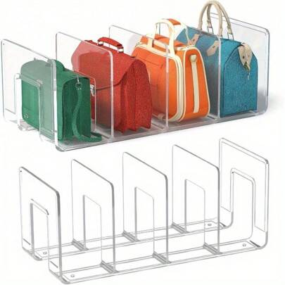 1 st/2 st Transparante Acryl Handtas Organizer - Ruimtebesparende Garderobe Partitie voor Thuis en Winkel, Transparante Opbergrek Geschikt voor Portemonnees en Tassen.