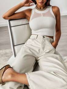 Women's Baggy Boyfriend Jeans Vintage Wide Leg Mid Rise Barrel Denim Ankle Pants - trắng - Xem 2