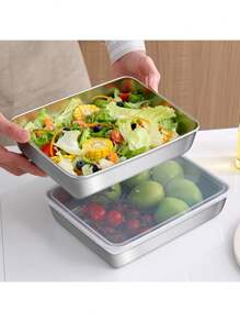 3 件 10.2 英寸带盖不锈钢烤盘，食物储存套装 - 方形，手工盖上，手洗 - 适合准备饭菜和户外野餐