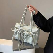 New Korean Bow Nylon Shoulder Bag Fashionable And Sweet Design Tote Bag Folded Large Capacity Commuter Women's Handbag