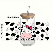4pcs Cute Cow UV DTF Cup Sticker Pack, Waterproof Sticker For Libbey 16oz Glass Cups, Decor Mugs, Bottles, School Supplies, Arts And Crafts, DIY Art Supplies Transfer Stickers - Multicolor - View 7