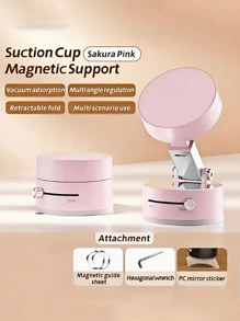 4-In-1 Powerful Vacuum Suction & Magnetic Phone Holder, Foldable Telescopic Double-Sided Suction, Compact & Portable Minimalist Design, Multi-Functional For Kitchen, Bathroom, Bedroom, Desk, Car, Comes With Accessories (2 Magnetic Plates, 1 Hex Wrench, 1 PC Mirror Sticker) - Multicolor - View 14