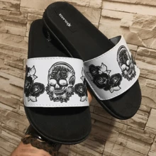 Men's Printed Slide Flip Flops - 白色骷髏 - 查看 3