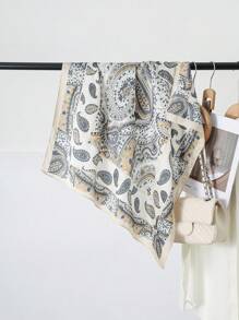 70cm Faux Silk Square Scarf For Women Bandana Beach Accessories Paisley Floral Print Neck Shawl, Headscarf, Suitable For Summer Beach For Dress - A - View 7