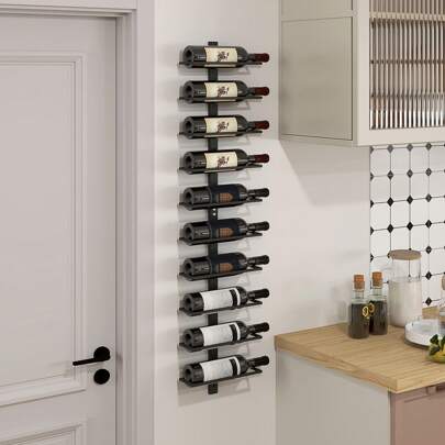 HOMCOM 10-Tier Wall Mount Wine Rack, Steel Wall Wine Rack For 10 Wine Bottles, Wall Wine Display Rack For Kitchen, Dining Room, Home Bar, Black