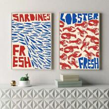 1pc Colorful Sardine Lobsters Crabs Fish Marine Animals Canvas Paintings Kitchen Living Room Home Decoration No Frame