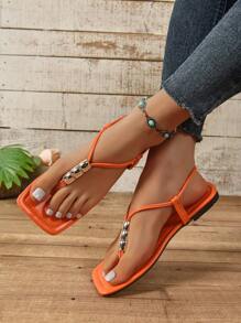 Sandalias planas de playa con puntera cuadrada y apertura tipo francés, cómodas y con estilo 2 en 1 para mujeres, modelo nuevo 2025