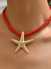 1 件女士优雅海星吊坠项链，适合日常和度假佩戴，海滩风格设计，四季配饰
