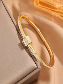 1 pulseira minimalista de aço inoxidável banhada a ouro com strass, presente adequado para o dia dos namorados e dia das mães
