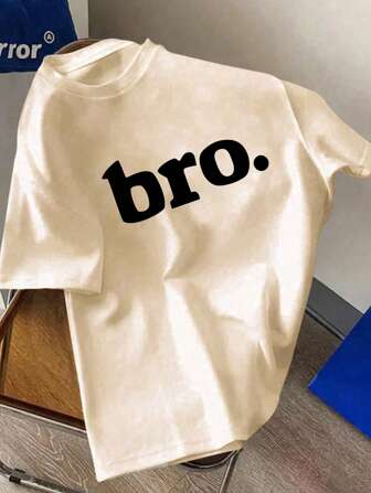 1 Stück Tween Jungen "BRO" Buchstaben Muster Rundhals Kurzarm T-Shirt, Lässig T-Shirt Top für junge Studenten