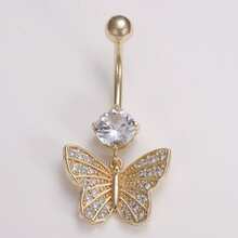 1pc Fashion Navel Piercing Jewelry, Butterfly Design With Cubic Zirconia, Versatile Belly Button Rings For Ladies