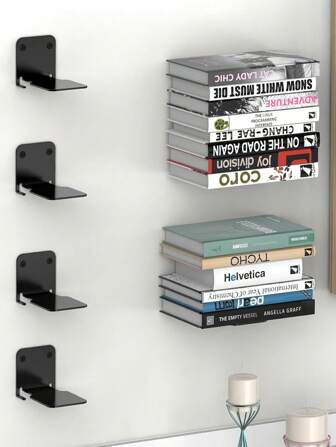 1pc Invisible Floating Bookshelf, Wall Floating Bookshelf, Heavy-Duty Book Storage Rack Wall Mounted Metal Bookshelf, Suitable For Bedrooms, Living Rooms, Home Offices