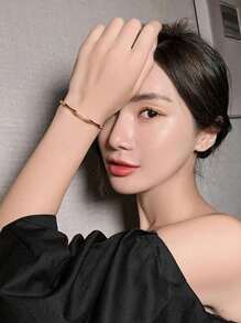 Unique Design Bamboo Node Style Open Bangle Bracelet For Women, Fashionable & Distinctive Steel Jewelry - Gold - View 4