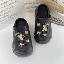 10pcs DIY Shoe Decorative Charms, Asymmetric Sparkling Bear Flower Bow Decor, Imitation Metal Non-Fading Y2K Fashion Versatile Cute Personalized Suitable For EVA Sandals, Slippers, Garden Shoes, Removable Shoe Surface Decor, Holiday Gifts