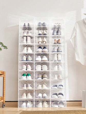 6/12pcs Clear Shoe Boxes Stackable Shoe Storage Boxes For Closet Sturdy Shoe Box Storage Containers With Clear Door Plastic Shoes Case Thickened Drawer Case Plastic Shoe Boxes Stackable Box Shoe Organizer Shoebox Organizer Containers For Sneakers