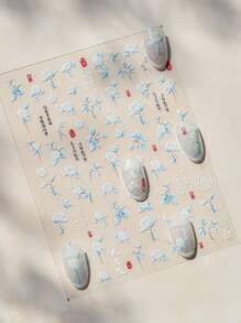 1pc Thin And Tough Nail Stickers Cute White Camellia Nail Accessories Nail Self-Adhesive Slider DIY Nail Design Decorative Nail Art Stickers - Multicolor - View 3