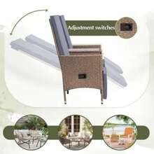 Rattan Outdoor PE Wicker Adjustable Backrest Loveseat Recliner, Light Grey - 灰色 - 查看 3
