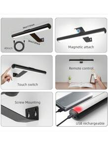 Luminária de parede interna recarregável, 3 temperaturas de cor e regulável, luminária para computador pessoal, luminária de pintura com controle remoto, luz de imagem sem fio, luminária de arte com brilho e temporizador ajustáveis, luminária de paralaxe LED, luminária de espelho de penteadeira